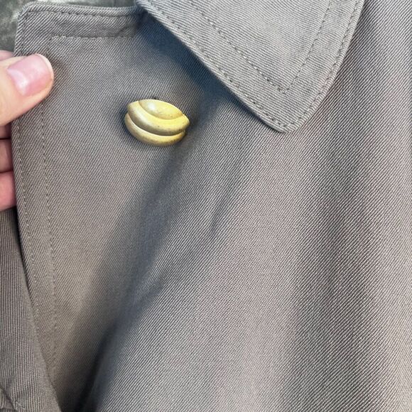 Jones New York Tan Brown 100% Pure Wool Trench Coat Button Front Petite Large - Picture 10 of 15